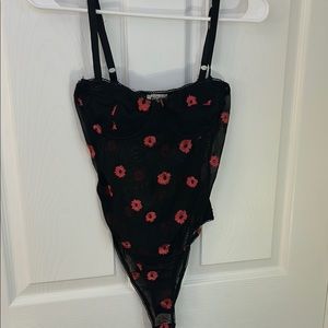 Floral Black and Red Body Suit